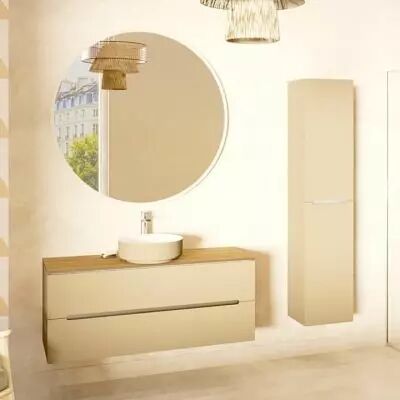 Ensemble BENTO 120cm meuble 2 tiroirs / Plan placage ch�ne + vasque � poser / Poign�e prise de main - Laque au choix - DECOTEC