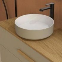 Ensemble BENTO 120cm meuble 2 tiroirs / Plan placage chêne + vasque à poser / Poignée prise de main - Laque au choix - DECOTEC