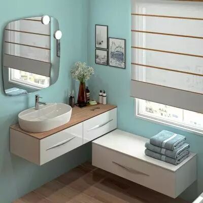 Ensemble BENTO 120cm meuble 2 tiroirs 120cm + module 1 tiroir 100cm / Plan compact + vasque � poser - Laque au choix - DECOT