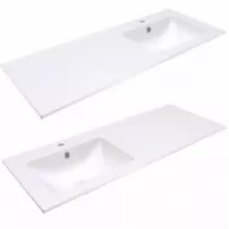 Ensemble BENTO 121cm meuble 2 tiroirs + plan-vasque c&eacute;ramique d&eacute;centr&eacute; (droite ou gauche) - Laque & Poign&eacute;e au choix - DECOTEC