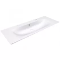 Ensemble BENTO 121cm meuble 3 tiroirs + plan simple vasque per&ccedil;&eacute; 2 robinets - D&eacute;cor bois ou Laque & Poign&eacute;e au choix - DECOTEC