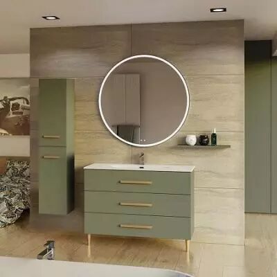 Ensemble BENTO 121cm meuble 3 tiroirs + plan-vasque c�ramique - Laque & Poign�e au choix - DECOTEC