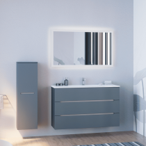 Ensemble BENTO 121cm meuble 3 tiroirs + plan-vasque céramique - Laque & Poignée au choix - DECOTEC