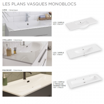 Ensemble BENTO 121cm meuble 3 tiroirs + plan-vasque céramique - Laque & Poignée au choix - DECOTEC