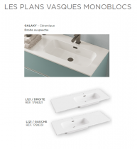 Ensemble BENTO 121cm meuble 3 tiroirs + plan-vasque céramique - Laque & Poignée au choix - DECOTEC