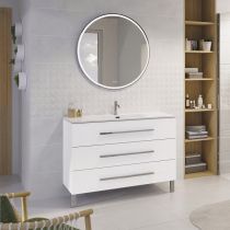 Ensemble BENTO 121cm meuble 3 tiroirs + plan-vasque céramique - Laque & Poignée au choix - DECOTEC