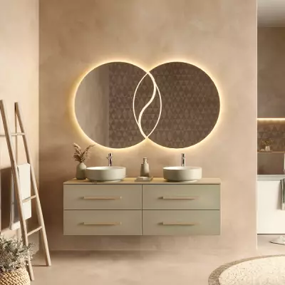 Ensemble BENTO 150cm meuble 4 tiroirs / Plan placage ch�ne + vasques � poser - Laqu� au choix - DECOTEC