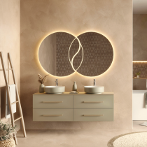 Ensemble BENTO 150cm meuble 4 tiroirs / Plan placage chêne + vasques à poser - Laqué au choix - DECOTEC