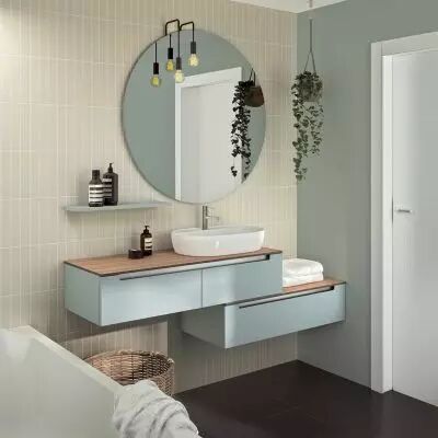 Ensemble BENTO 170cm meuble 2 tiroirs 120cm + module 1 tiroir 100cm / Plan compact + vasque � poser - Laque au choix - DECOTEC