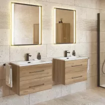 Ensemble BENTO 61cm meuble 2 tiroirs + plan vasque - D&eacute;cor bois ou Laque & Poign&eacute;e au choix - DECOTEC