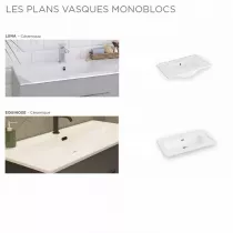 Ensemble BENTO 61cm meuble 2 tiroirs + plan vasque - D&eacute;cor bois ou Laque & Poign&eacute;e au choix - DECOTEC
