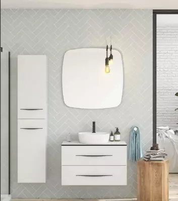 Ensemble BENTO 80cm meuble 2 tiroirs + Plan compact  + vasque � poser / Poign�es noir mat - Laque au choix - DECOTEC