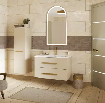 Ensemble BENTO 80cm meuble 2 tiroirs + plan-vasque c�ramique - Laque au choix - DECOTEC