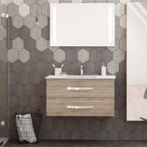Ensemble BENTO 80cm meuble 2 tiroirs + plan-vasque céramique - Mélaminé décor bois au choix - DECOTEC