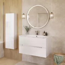 Ensemble BENTO 81cm meuble 2 tiroirs + plan-vasque c&eacute;ramique - Laque & Poign&eacute;e au choix - DECOTEC