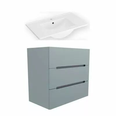 Ensemble BENTO 81cm meuble 3 tiroirs + plan-vasque c�ramique - Laque & Poign�e au choix - DECOTEC