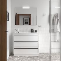 Ensemble COMPLET ATTILA 101cm Blanc satiné meuble 3 tiroirs + vasque + miroir + Led - SALGAR Réf. 105220