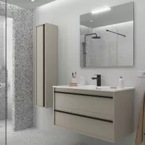 Ensemble COMPLET ATTILA 101cm Gris satin&eacute; meuble 2 tiroirs + vasque + miroir + Led - SALGAR R&eacute;f. 117992