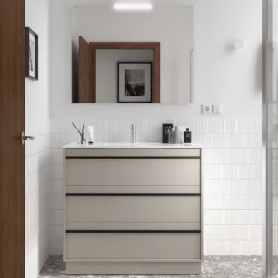 Ensemble COMPLET ATTILA 101cm Gris satin� meuble 3 tiroirs + vasque + miroir + Led - SALGAR R�f. 118007