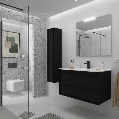 Ensemble COMPLET ATTILA 101cm Noir satin� meuble 2 tiroirs + vasque + miroir + Led - SALGAR R�f. 104915