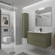Ensemble COMPLET ATTILA 101cm Vert satiné meuble 2 tiroirs + vasque + miroir + Led - SALGAR Réf. 104917