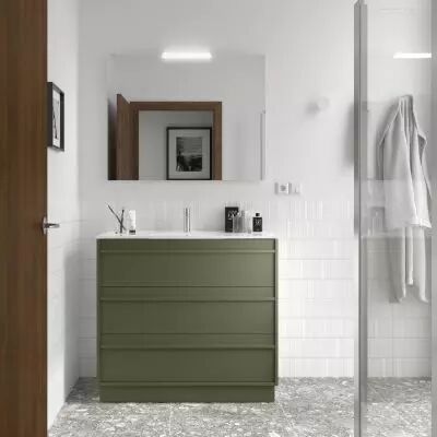 Ensemble COMPLET ATTILA 101cm Vert satin� meuble 3 tiroirs + vasque + miroir + Led - SALGAR R�f. 105223