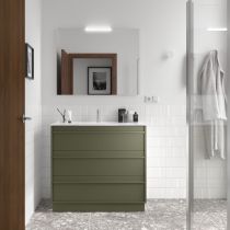 Ensemble COMPLET ATTILA 101cm Vert satiné meuble 3 tiroirs + vasque + miroir + Led - SALGAR Réf. 105223