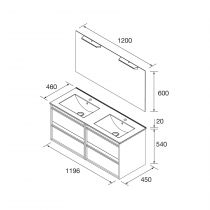 Ensemble COMPLET ATTILA 121cm Blanc satiné meuble 4 tiroirs + vasque + miroir + Led - SALGAR Réf. 104922