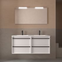 Ensemble COMPLET ATTILA 121cm Blanc satiné meuble 4 tiroirs + vasque + miroir + Led - SALGAR Réf. 104922