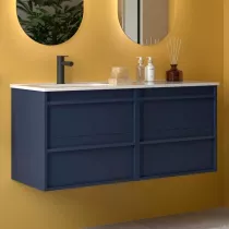 Ensemble COMPLET ATTILA 121cm Bleu satin&eacute; meuble 4 tiroirs + vasque avec plan &agrave; droite + miroir + Led- SALGAR R&eacute;f. 119834