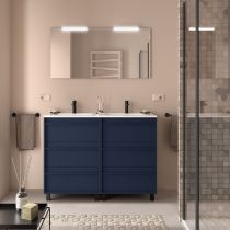 Ensemble COMPLET ATTILA 121cm Bleu satiné meuble 6 tiroirs + vasque + miroir + Led - SALGAR Réf. 105231