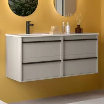 Ensemble COMPLET ATTILA 121cm Gris satin&eacute; meuble 4 tiroirs + vasque avec plan &agrave; droite + miroir + Led - SALGAR R&eacute;f. 119840