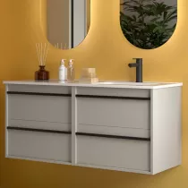 Ensemble COMPLET ATTILA 121cm Gris satin&eacute; meuble 4 tiroirs + vasque avec plan &agrave; gauche + miroir + Led - SALGAR R&eacute;f. 119849