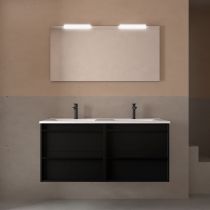 Ensemble COMPLET ATTILA 121cm Noir satiné meuble 4 tiroirs + vasque + miroir + Led - SALGAR Réf. 104923