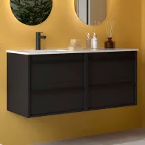 Ensemble COMPLET ATTILA 121cm Noir satin&eacute; meuble 4 tiroirs + vasque avec plan &agrave; droite + miroir + Led - SALGAR R&eacute;f. 119833
