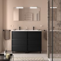 Ensemble COMPLET ATTILA 121cm Noir satiné meuble 6 tiroirs + vasque + miroir + Led - SALGAR Réf. 105230