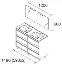 Ensemble COMPLET ATTILA 121cm Noyer Maya meuble 6 tiroirs + vasque + miroir + Led - SALGAR R&eacute;f. 105236