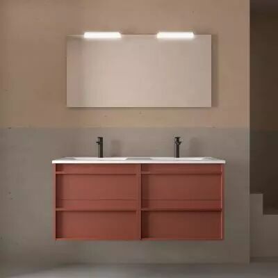 Ensemble COMPLET ATTILA 121cm Rouge satin� meuble 4 tiroirs + vasque + miroir + Led - SALGAR R�f. 104926