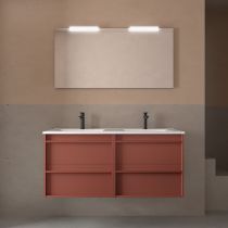 Ensemble COMPLET ATTILA 121cm Rouge satiné meuble 4 tiroirs + vasque + miroir + Led - SALGAR Réf. 104926