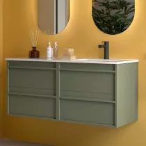 Ensemble COMPLET ATTILA 121cm Vert satin&eacute; meuble 4 tiroirs + vasque avec plan &agrave; gauche + miroir + Led - SALGAR R&eacute;f. 119844