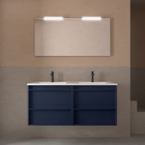 Ensemble COMPLET ATTILA 141cm Bleu satiné meuble 4 tiroirs + vasque + miroir + Led - SALGAR Réf. 104932