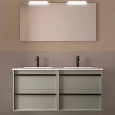 Ensemble COMPLET ATTILA 141cm Gris satin� meuble 4 tiroirs + vasque + miroir + Led - SALGAR R�f. 117994