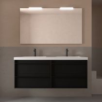 Ensemble COMPLET ATTILA 141cm Noir satiné meuble 4 tiroirs + vasque + miroir + Led - SALGAR Réf. 104931