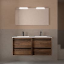 Ensemble COMPLET ATTILA 141cm Noyer Maya meuble 4 tiroirs + vasque + miroir + Led - SALGAR Réf. 104937