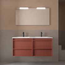 Ensemble COMPLET ATTILA 141cm Rouge satiné meuble 4 tiroirs + vasque + miroir + Led - SALGAR Réf. 104934