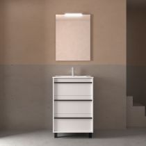 Ensemble COMPLET ATTILA 61cm Blanc satiné meuble 3 tiroirs + vasque + miroir + Led - SALGAR Réf. 105204