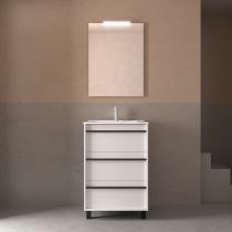 Ensemble COMPLET ATTILA 61cm Blanc satiné meuble 3 tiroirs + vasque + miroir + Led - SALGAR Réf. 105204