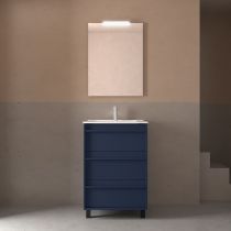 Ensemble COMPLET ATTILA 61cm Bleu satiné meuble 3 tiroirs + vasque + miroir + Led - SALGAR Réf. 105206
