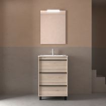 Ensemble COMPLET ATTILA 61cm Chêne naturel meuble 3 tiroirs + vasque + miroir + Led - SALGAR Réf. 105209