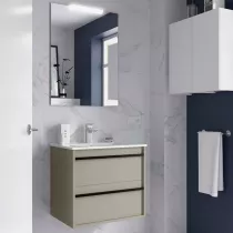 Ensemble COMPLET ATTILA 61cm Gris satin&eacute; meuble 2 tiroirs + vasque + miroir + Led - SALGAR R&eacute;f. 117989